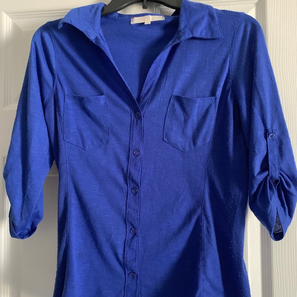Blue button down top